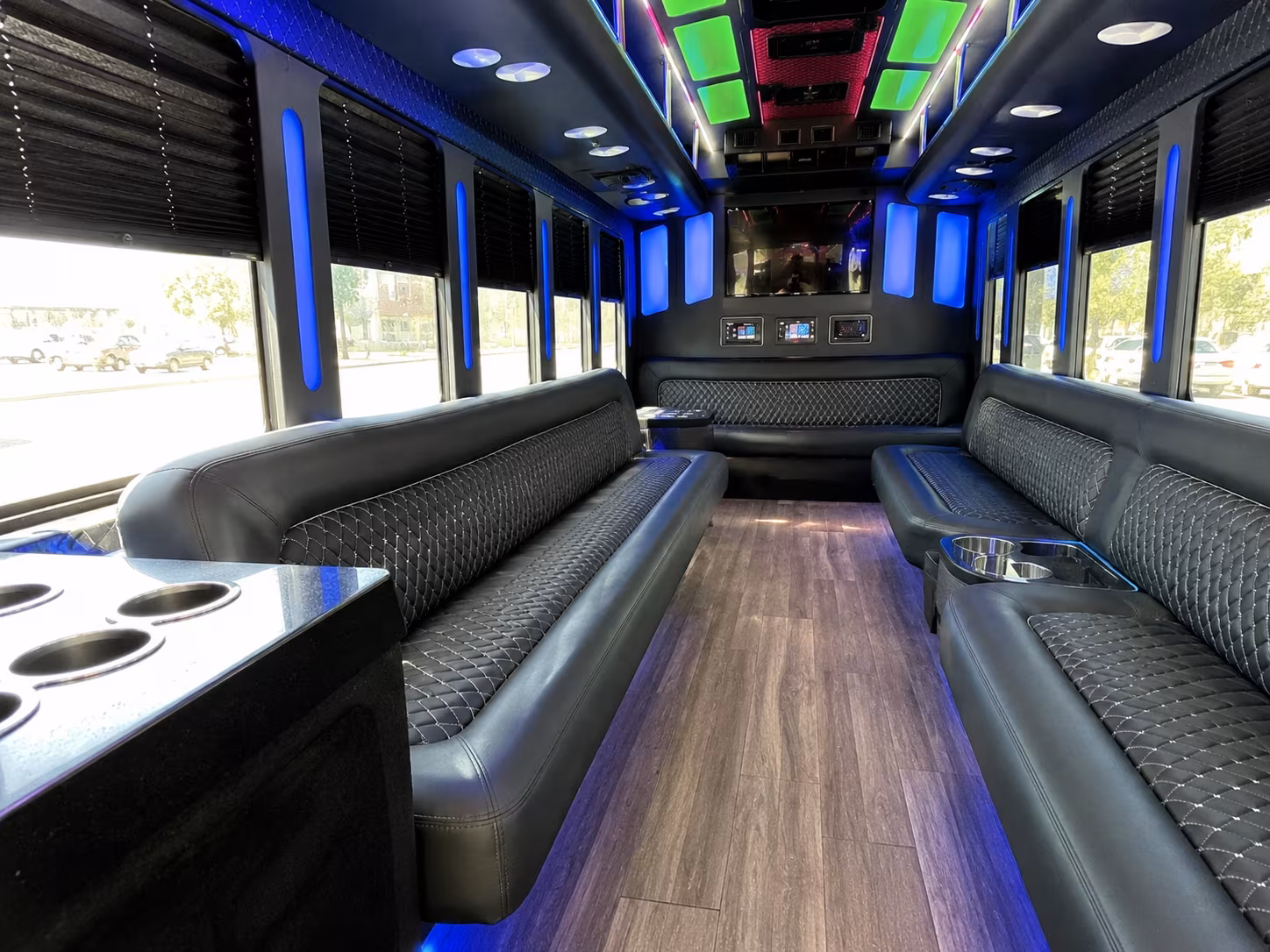 wilmington 15 passenger party bus inside