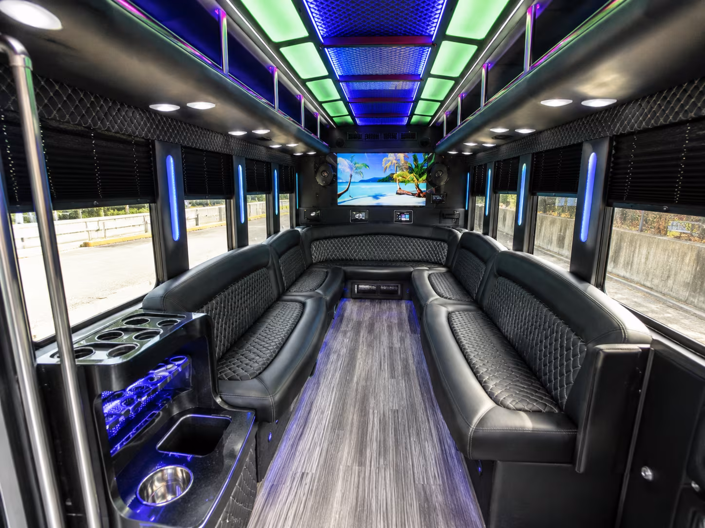 wilmington 18 passenger party bus inside