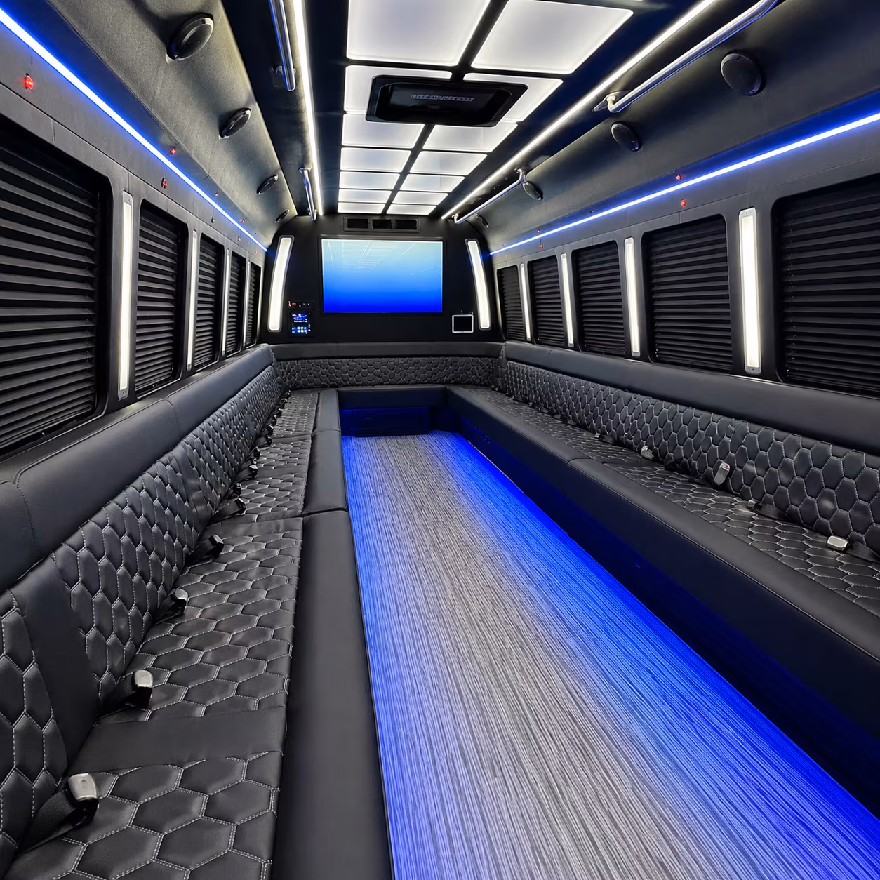 wilmington 50 passenger party bus inside